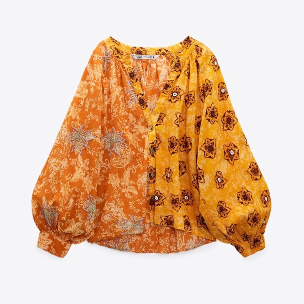 ZARA EMBROIDERED PRINTED BLOUSE